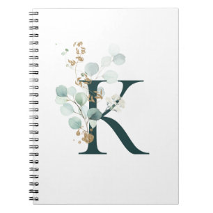 Cuaderno Letra K Eucalyptus y oro monogramado