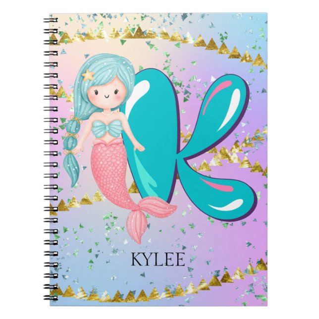 Cuaderno Letra K Monograma Acuarela Cuta Cristales De Siren (Frente)