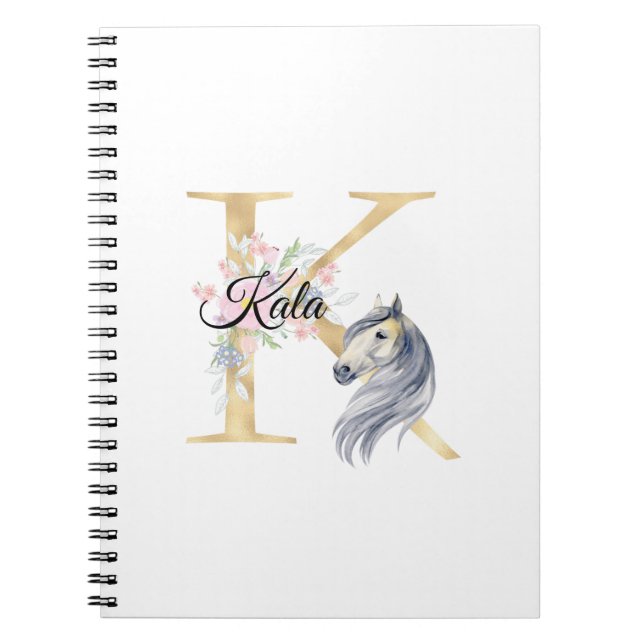 Cuaderno letra K personalizada monograma con caballo  (Frente)