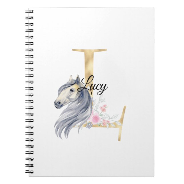 Cuaderno Letra L nombre monograma personalizado con caballo (Frente)