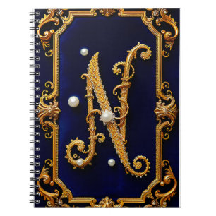 Cuaderno Letra lujosa N en marco dorado ornamentado