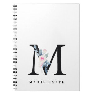CUADERNO LETRA M DE NOMBRE DE ALFABETAS FLORALES AZULES DE