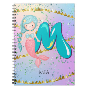 Cuaderno Letra M Monograma Acuarela Cuta Cristales De Siren