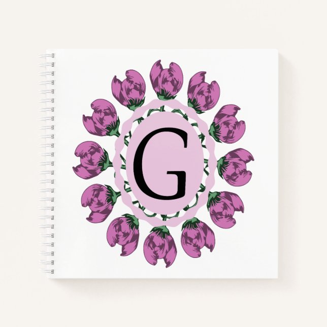 Cuaderno Letra mayúscula G monograma floral (Anverso)