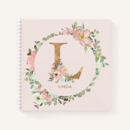 Cuaderno Letra minúscula Relieve metalizado dorado floral d