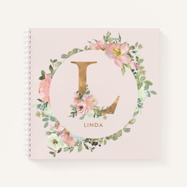 Cuaderno Letra minúscula Relieve metalizado dorado floral d (Anverso)
