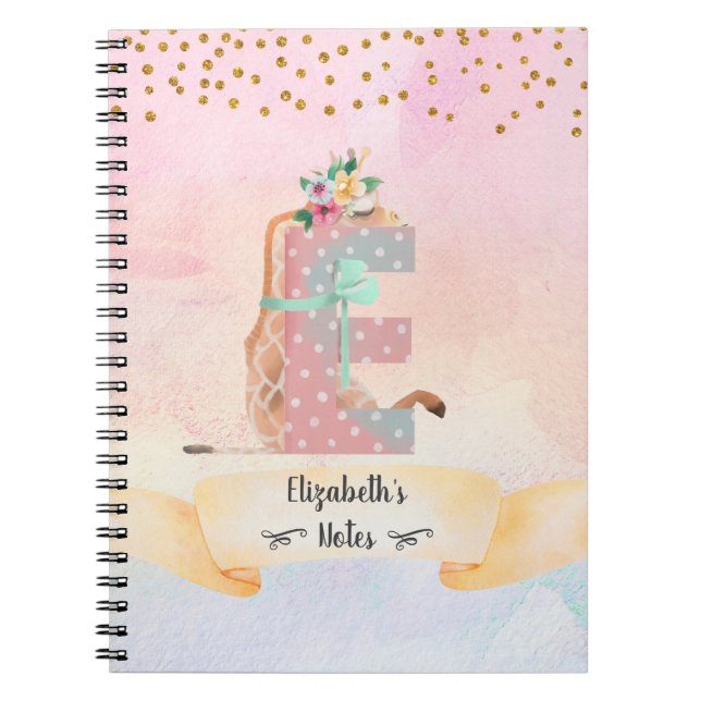 Cuaderno Letra monograma E Baby Giraffe Chica Diario (Frente)