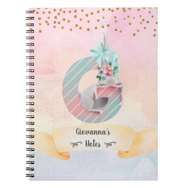 Cuaderno Letra monograma G Chica de conejito somnoliento (Frente)