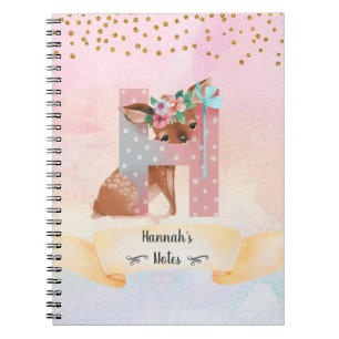 Cuaderno Letra monograma H Chica de ciervo bebé diario