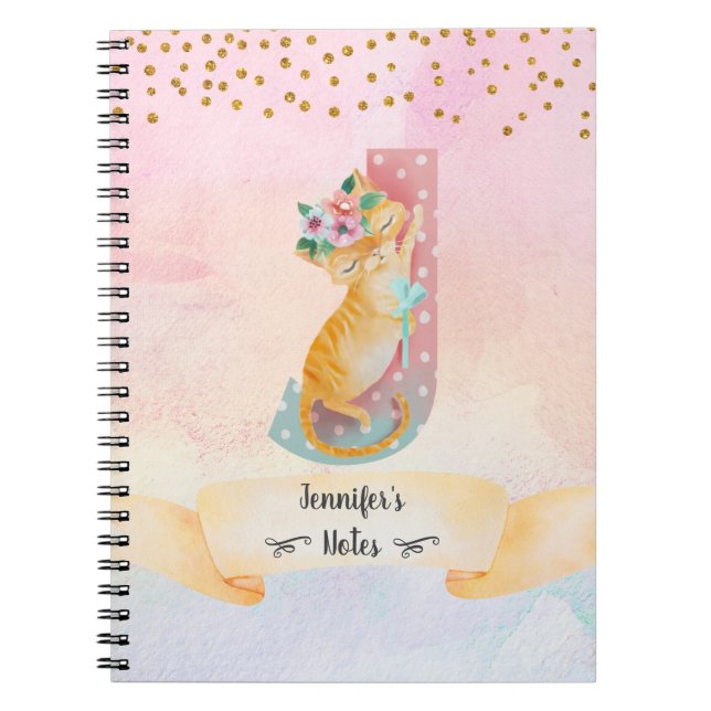 Cuaderno Letra monograma J Kitten Chica Diario (Frente)
