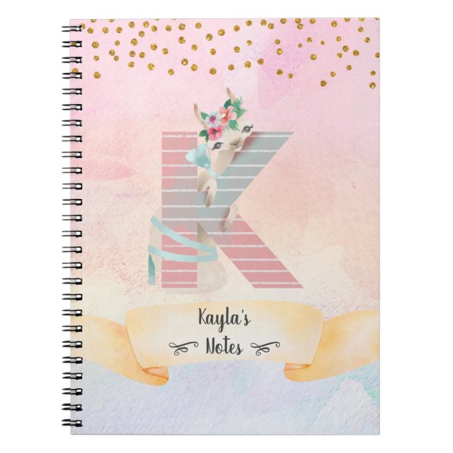 Cuaderno Letra monograma K Baby Llama Chica Diario (Frente)
