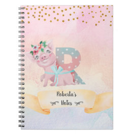 Cuaderno Letra monograma R Chica de cerdo cutáneo estudio d
