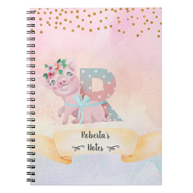 Cuaderno Letra monograma R Chica de cerdo cutáneo estudio d (Frente)