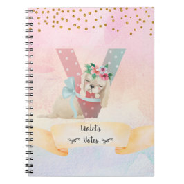 Cuaderno Letra monograma V Chica del colegio de niños Perro