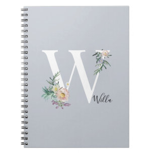 Cuaderno Letra monograma W floral personalizada