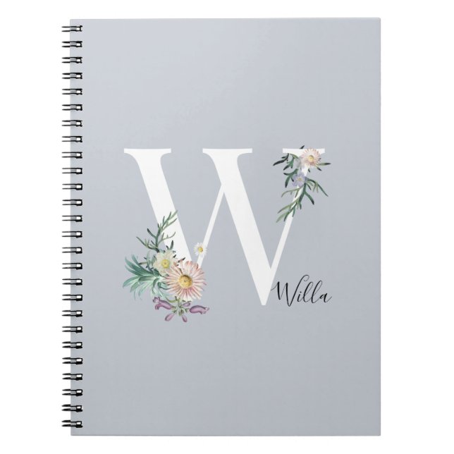 Cuaderno Letra monograma W floral personalizada (Frente)