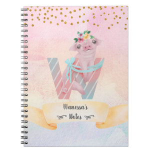 Cuaderno Letra monograma W Lechón Chica de escuela primaria