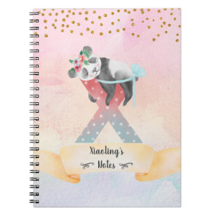 Cuaderno Letra monograma X bebé panda Chica diario