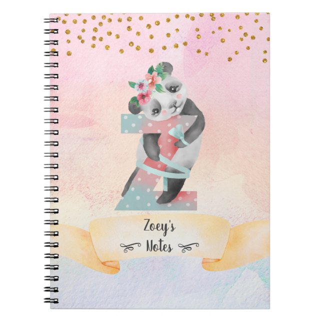 Cuaderno Letra monograma Z bebé panda Chica diario (Frente)