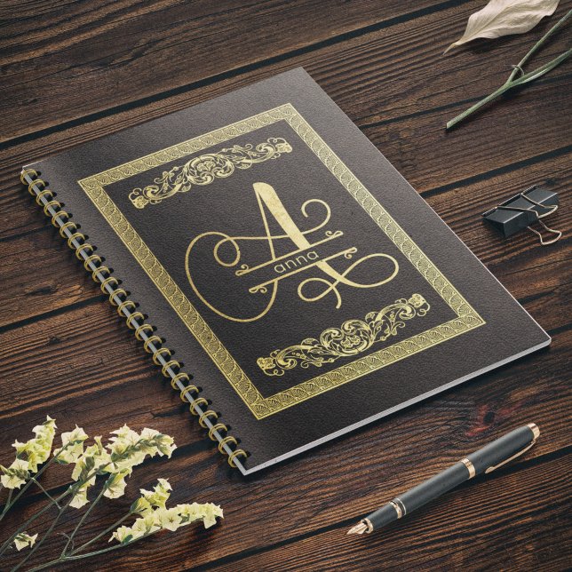 Cuaderno Letra monogramada de oro a sobre cuero marrón oscu (Subido por el creador)