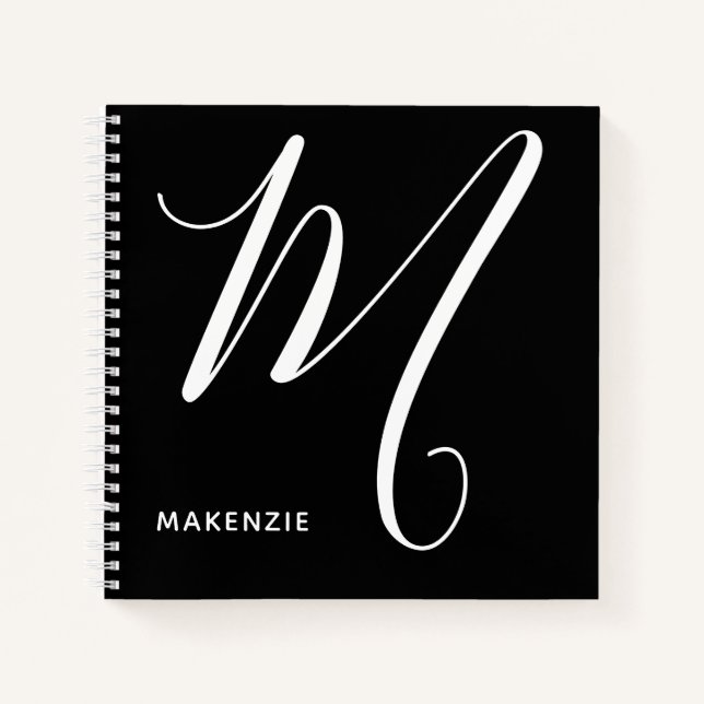 Cuaderno Letra monogramada simple M blanco y negro (Anverso)