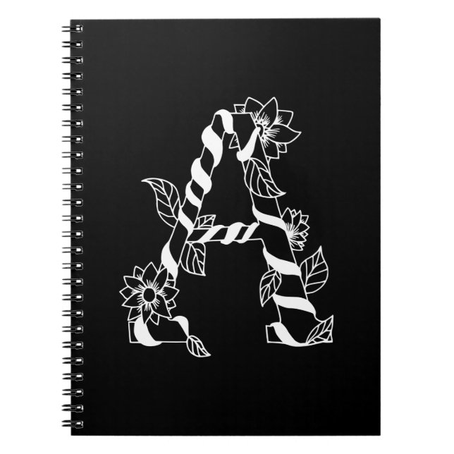 Cuaderno Letra negra y blanca "A" con flores de remolque (Frente)
