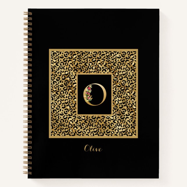 Cuaderno Letra o monograma personal de Leopard Gold moderna (Anverso)