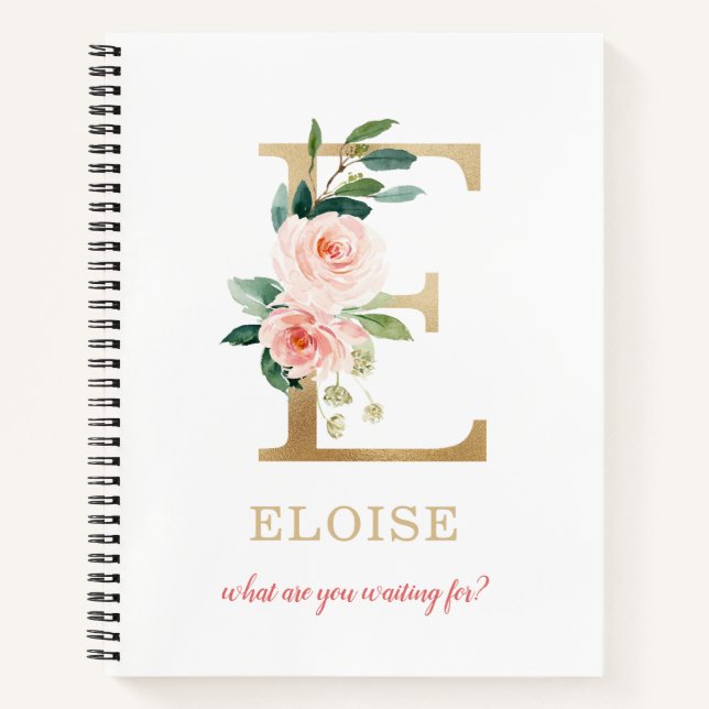 Cuaderno Letra oro monográfica E | Floral Motto o presupues (Anverso)