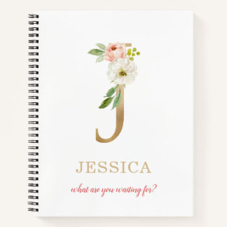 Cuaderno Letra oro monográfica J | Floral Motto o presupues