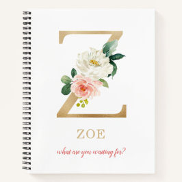 Cuaderno Letra oro monográfica Z | Floral Motto o presupues
