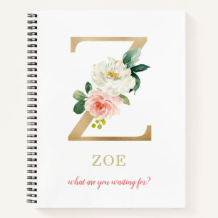Cuaderno Letra oro monográfica Z   Floral Motto o presupues