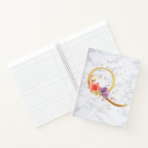 Cuaderno Letra Q de monograma dorado acuarela mármol modern
