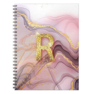 Cuaderno Letra R Bonito Girly RoseGold Purpurina Mármol ros