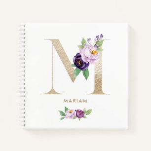 Cuaderno Letra Relieve metalizado dorado floral violeta bon