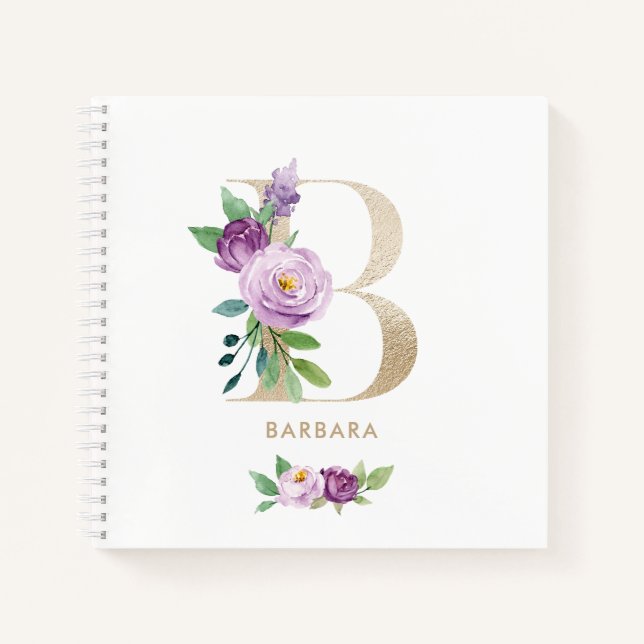 Cuaderno Letra Relieve metalizado dorado floral violeta de  (Anverso)