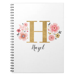 Cuaderno Letra rosa dorada floral monograma H