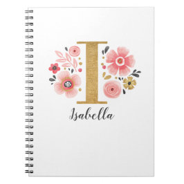 Cuaderno Letra rosa dorada floral monograma I
