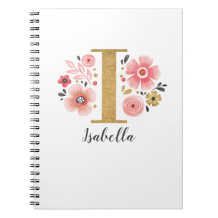 Cuaderno Letra rosa dorada monograma I