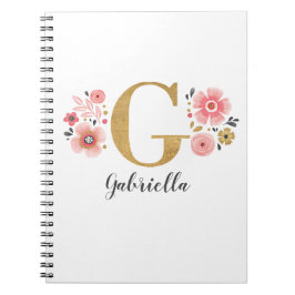 Cuaderno Letra rosa oro floral monograma G