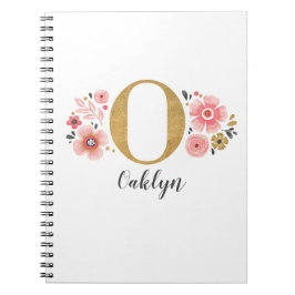 Cuaderno Letra rosa oro floral monograma O