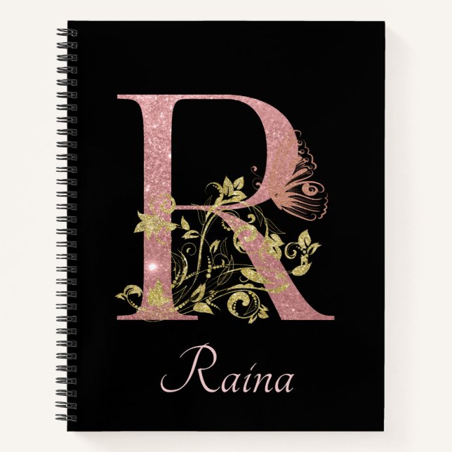Cuaderno Letra rosa Purpurina brillante R Bullet Journal (Anverso)