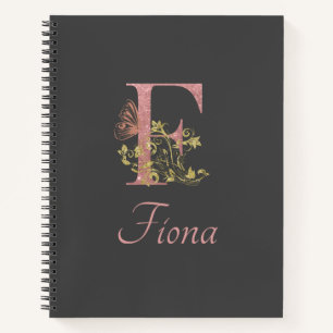 Cuaderno Letra rosa Purpurina floral F Bullet Journal