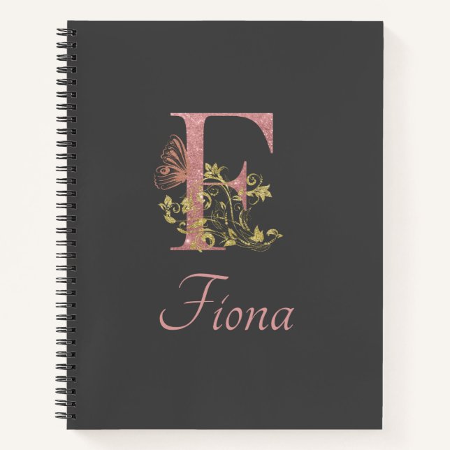 Cuaderno Letra rosa Purpurina floral F Bullet Journal (Anverso)
