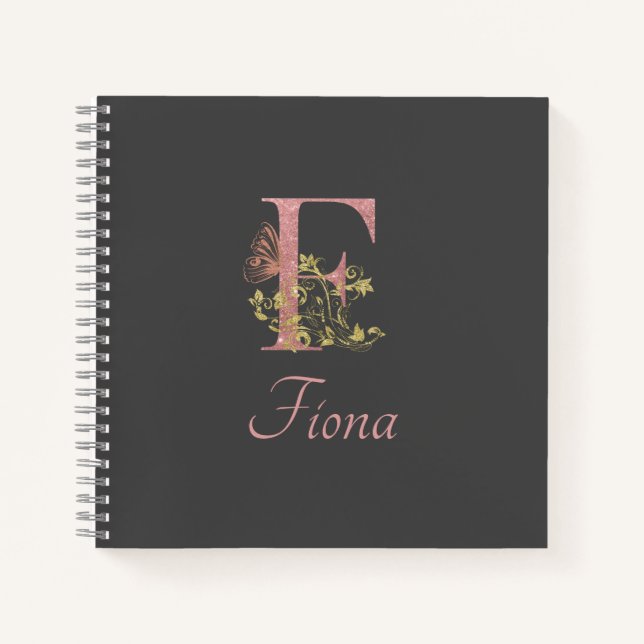 Cuaderno Letra rosa Purpurina floral F Sketch (Anverso)