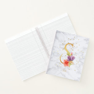 Cuaderno Letra S de monograma dorado acuarela mármol modern