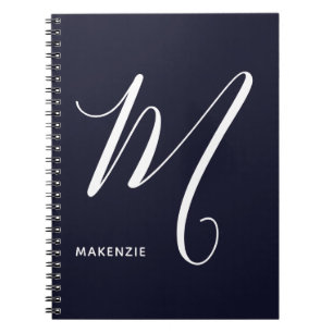 Cuaderno Letra simple manuscrita monogramada M azul marino