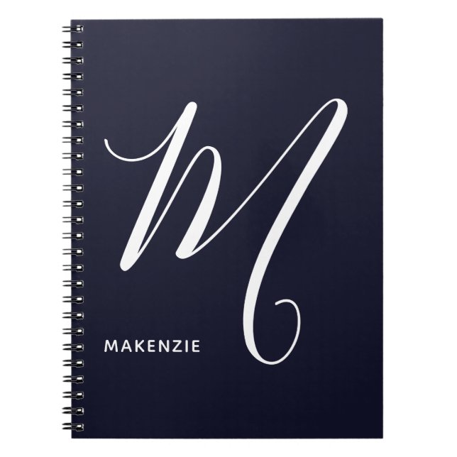 Cuaderno Letra simple manuscrita monogramada M azul marino (Frente)