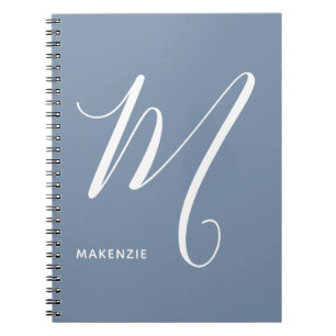 Cuaderno Letra simple manuscrita monogramada M azul y blanc