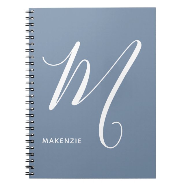 Cuaderno Letra simple manuscrita monogramada M azul y blanc (Frente)