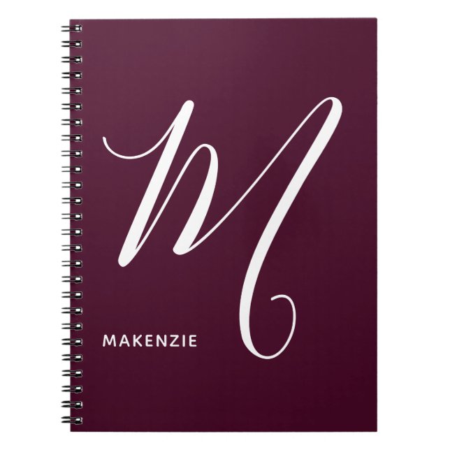 Cuaderno Letra simple manuscrita monogramada M borgoña (Frente)
